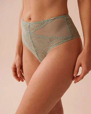 Culotte cheeky taille haute en dentelle et résille