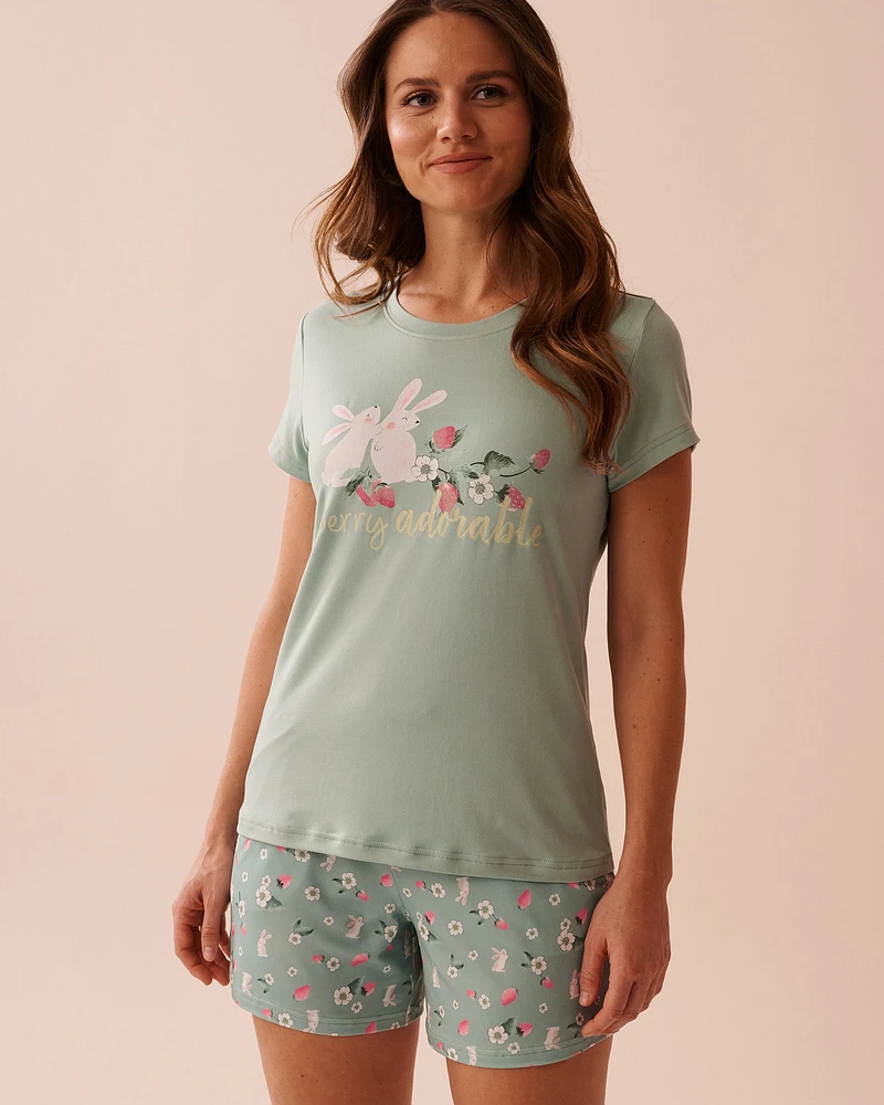 T-shirt ultra doux imprimé lapin et fraise