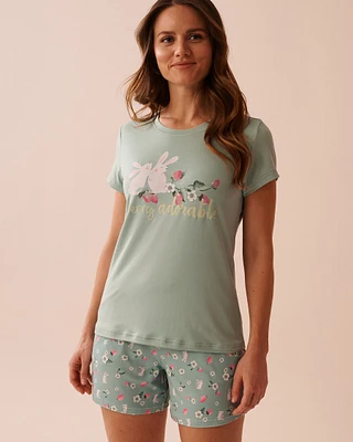 Rabbit & Strawberry Print Super Soft T-shirt