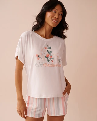 Rabbit & Strawberry Print Super Soft Loose Fit T-shirt