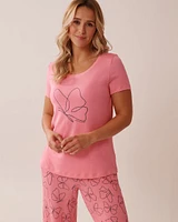 Chandail manches courtes en jersey doux imprimé papillon