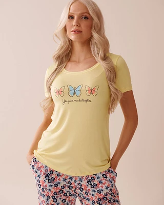 Butterfly Print Soft Jersey Crew Neck T-shirt