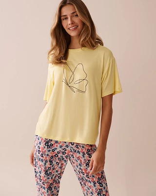 Butterfly Print Soft Jersey Drop Shoulder T-shirt