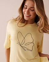 Butterfly Print Soft Jersey Drop Shoulder T-shirt