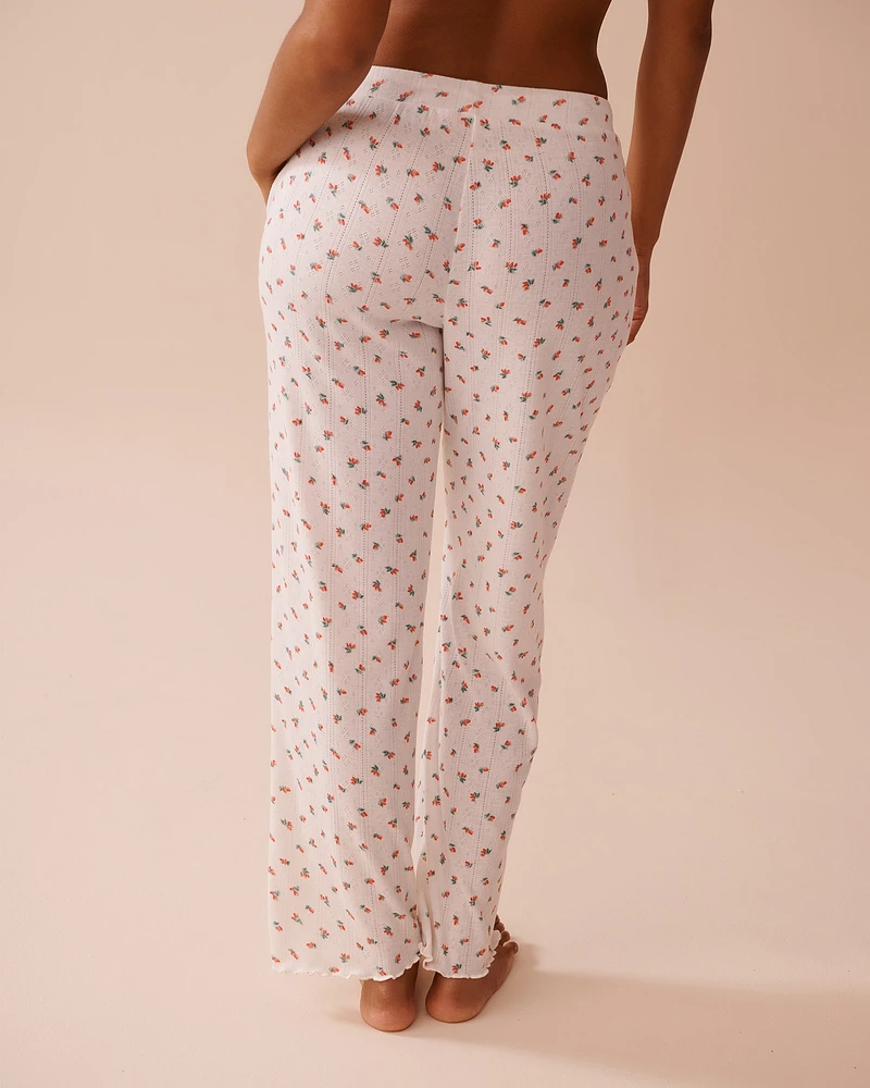 Strawberry Print Lettuce Edge Pointelle Pajama Pants