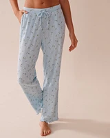 Floral Print Lettuce Edge Pointelle Pajama Pants