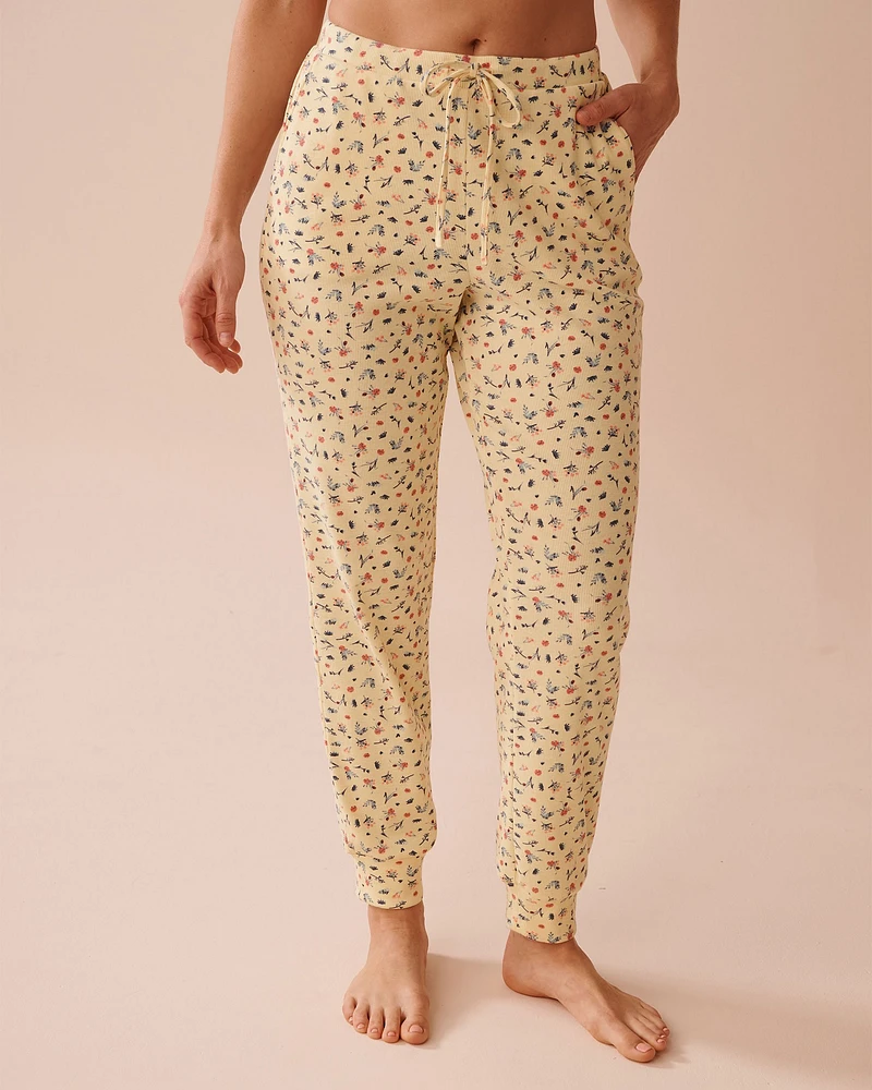 Ditsy Floral Print Ribbed Pants