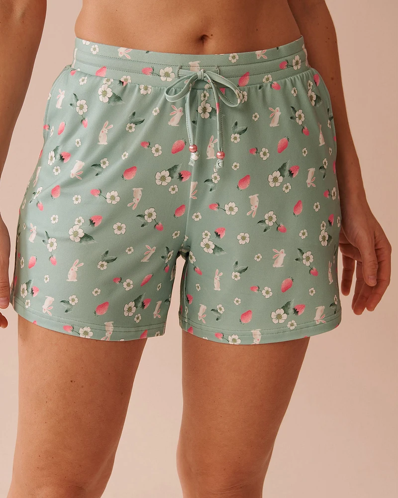 Bermuda de pyjama ultra doux imprimé lapin et fraise