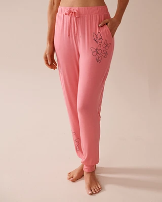 Pantalon de pyjama jogger en jersey doux imprimé papillon