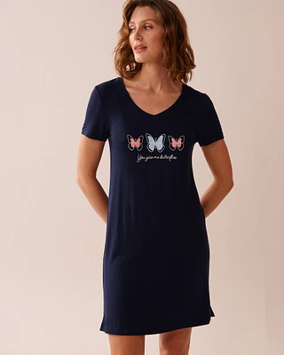 Chemise de nuit manches courtes en jersey doux imprimé papillon