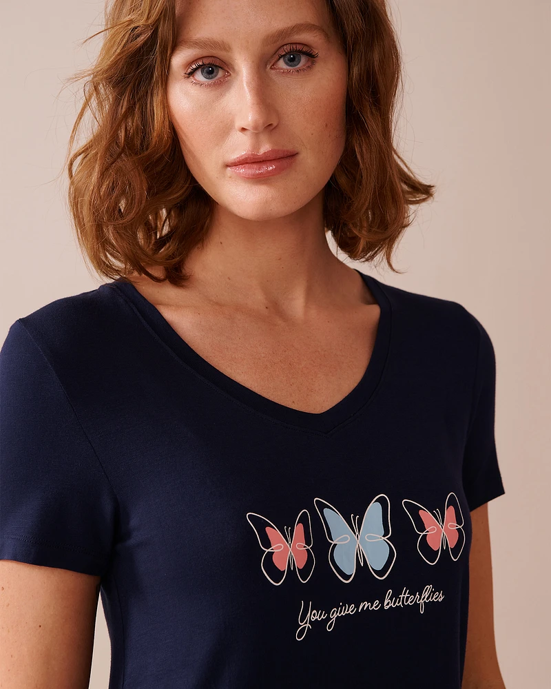 Chemise de nuit manches courtes en jersey doux imprimé papillon