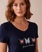 Chemise de nuit manches courtes en jersey doux imprimé papillon