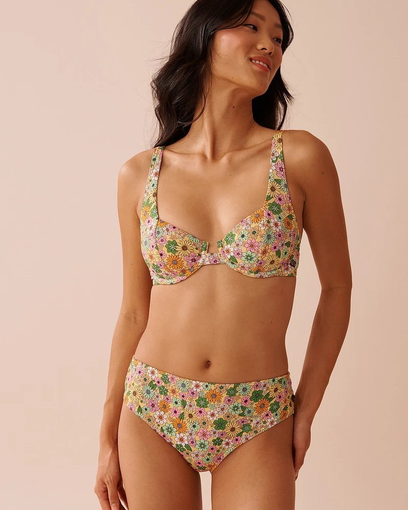 FLOWER POWER Ribbed Plunge Bikini Top