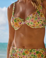 FLOWER POWER Ribbed Plunge Bikini Top