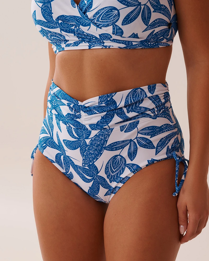 MERMAID GARDEN Side Tie Shirred High Waist Bikini Bottom