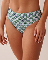 GEO PALM TREE Mid Waist Brazilian Bikini Bottom