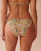 Bas de bikini brésilien noué aux hanches côtelé FLOWER POWER