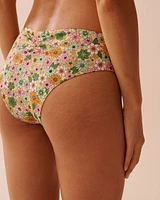 FLOWER POWER Ribbed Mid Waist Cheeky Bikini Bottom