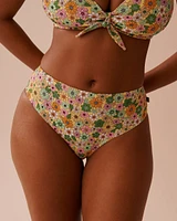 FLOWER POWER Ribbed Mid Waist Cheeky Bikini Bottom