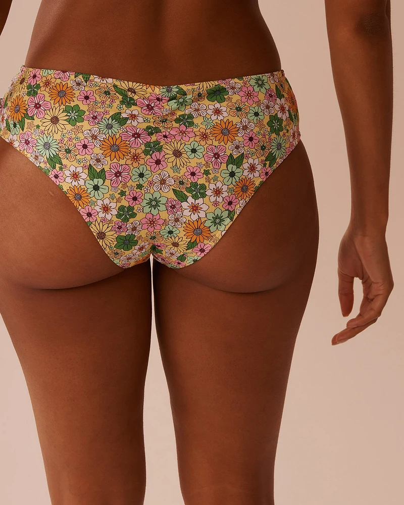 Bas de bikini cheeky taille mi-haute côtelé FLOWER POWER