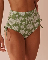 POPPY FIELD Jacquard Side Tie High Waist Bikini Bottom