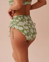 POPPY FIELD Jacquard Side Tie High Waist Bikini Bottom