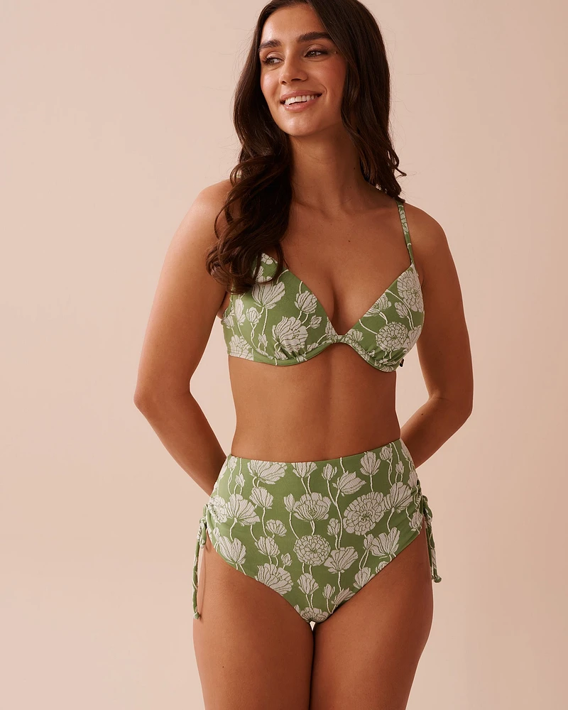 Bas de bikini taille haute noué tissu jacquard POPPY FIELD