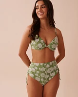 Bas de bikini taille haute noué tissu jacquard POPPY FIELD