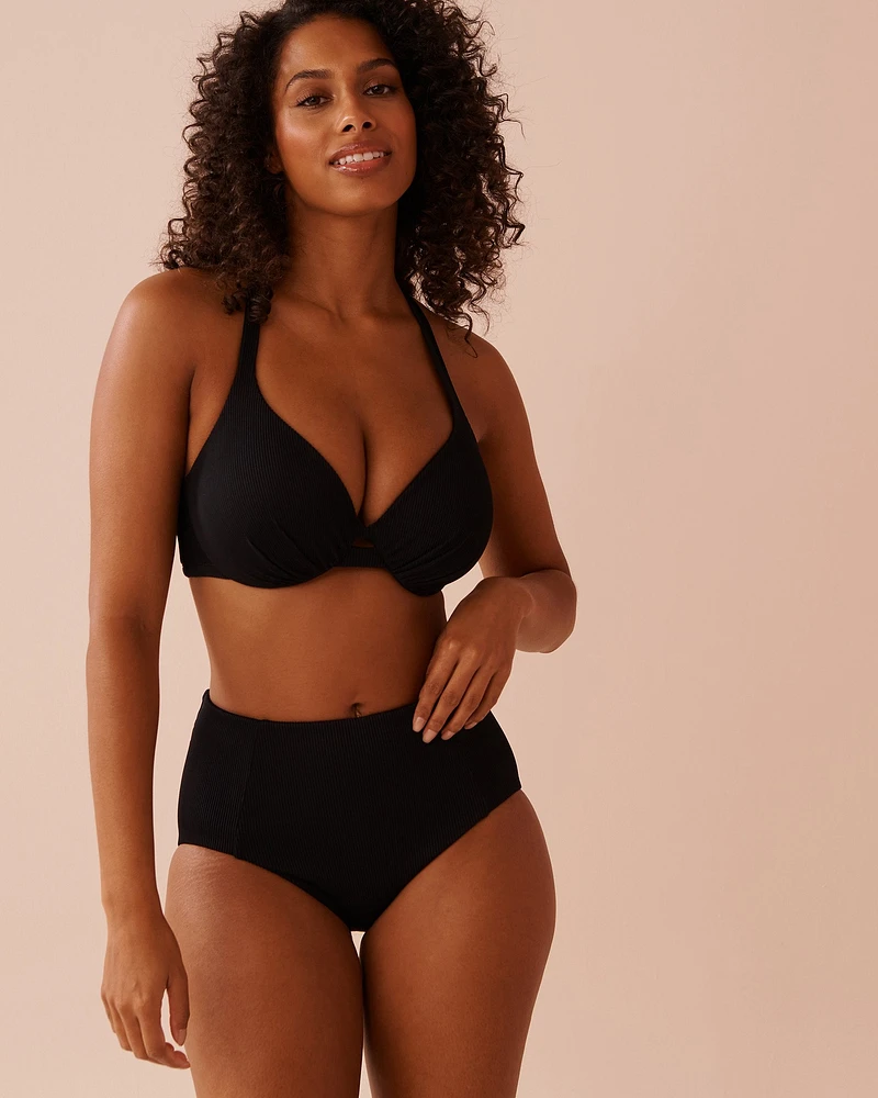 Bas de bikini taille haute côtelé SOLID