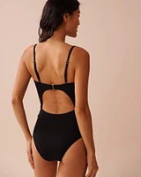 SOLID Textured U-wire and Cut-out One-piece Swimsuit