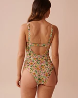 FLOWER POWER Ribbed Balconette One-piece Swimsuit