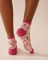 Bas finement côtelé motif cerise