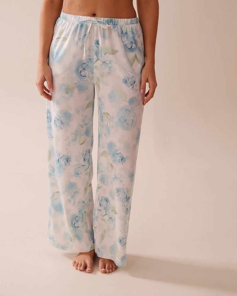 Short en satin imprimé roses bleues