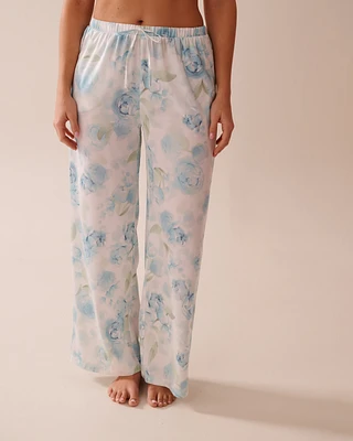 Short en satin imprimé roses bleues