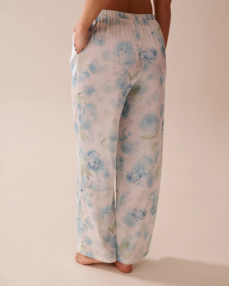 Short en satin imprimé roses bleues