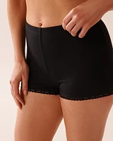 Short en modal côtelé et bordure de dentelle