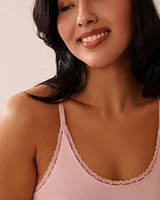 Combiné en modal côtelé et bordure de dentelle