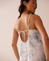 Blue Rose Print Satin and Lace Cami