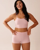 Camisole courte en modal côtelé et bordure de dentelle