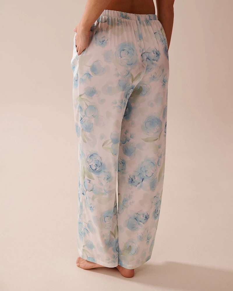 Short en satin imprimé roses bleues