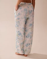 Blue Rose Print Satin Pants