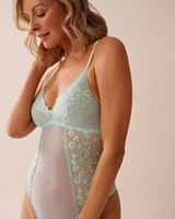 Floral Embroidered Mesh Thong Teddy