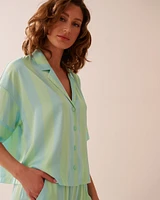 Striped Short Sleeve Satin Pajama Set
