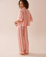 Striped Short Sleeve Satin Pajama Set