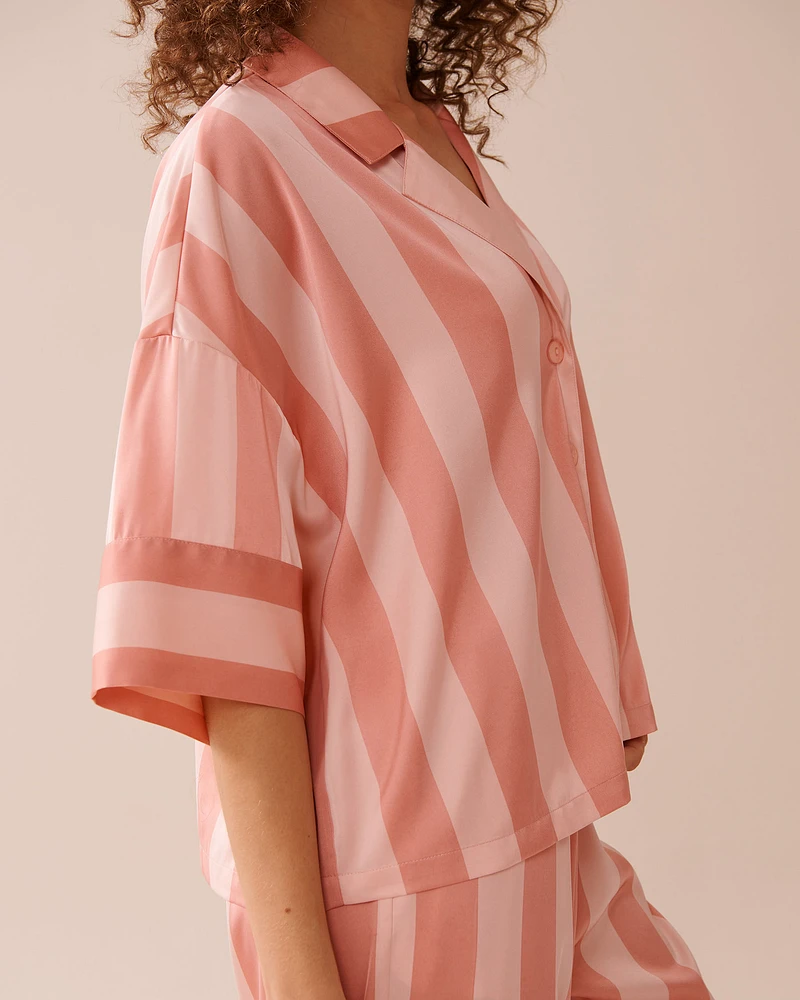 Striped Short Sleeve Satin Pajama Set