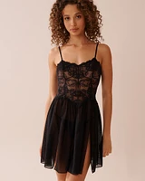 Floral Lace and Mesh Slit Nightie