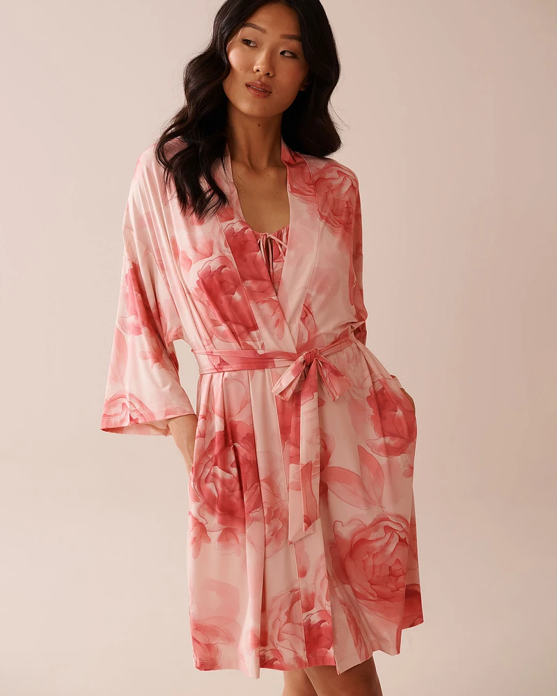 Kimono à fleurs en fibres recyclées