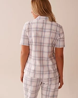 Peach Plaid Cotton Button-down Shirt