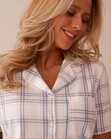 Peach Plaid Cotton Button-down Shirt