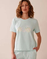 Seashell Print Crew Neck Cotton T-shirt
